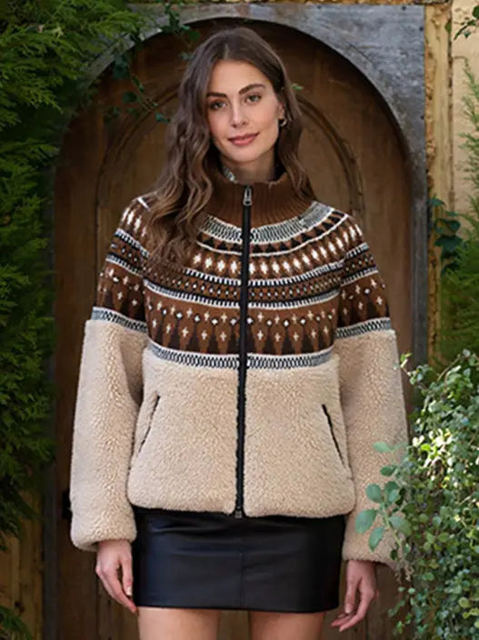 fair isle sherpa knit jacket