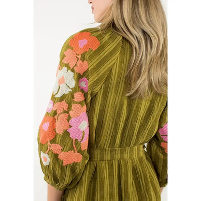 Olive Embroidered Dress