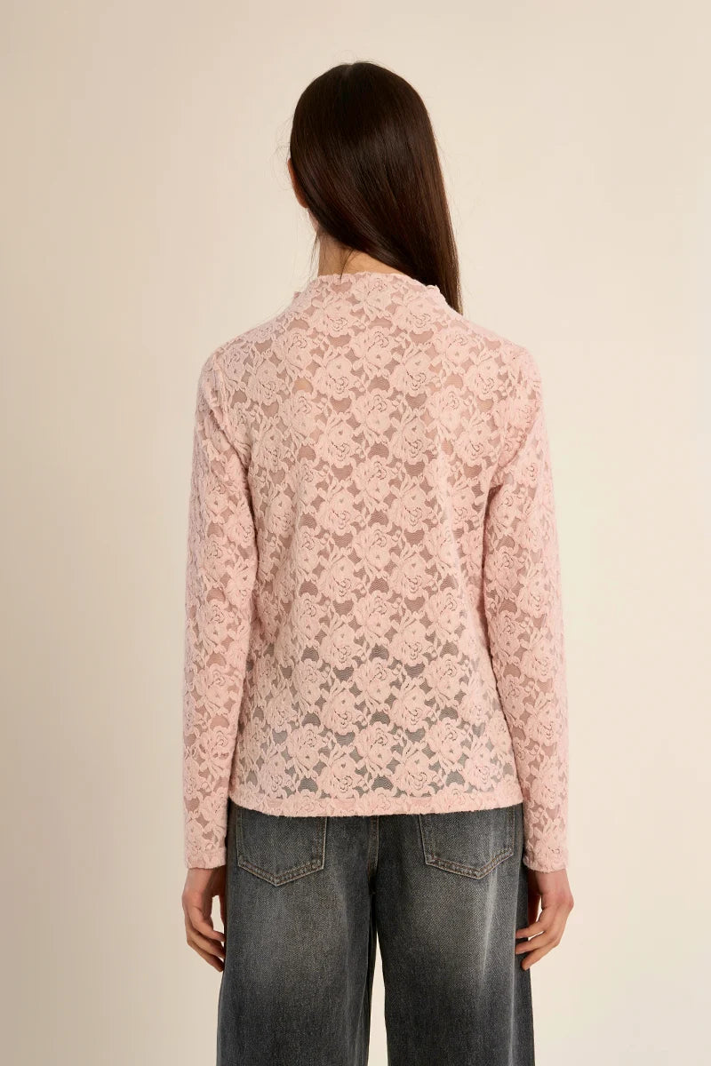 Pink Flocked Lace Top