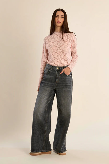 Pink Flocked Lace Top