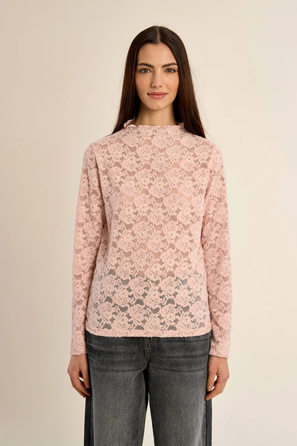 Pink Flocked Lace Top