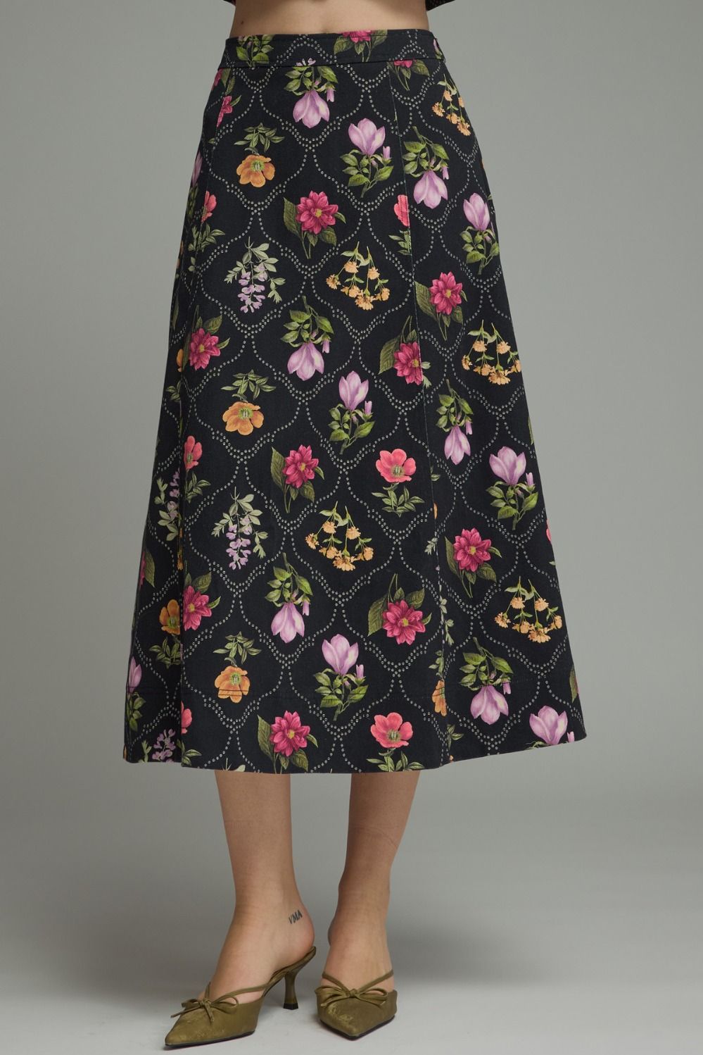 Black Floral Midi Skirt