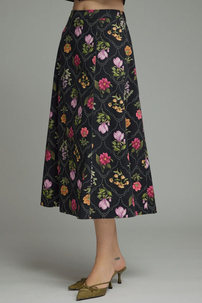 Black Floral Midi Skirt