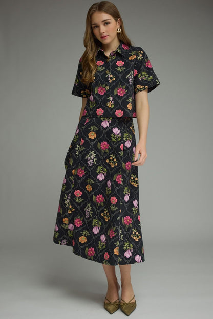 Black Floral Midi Skirt