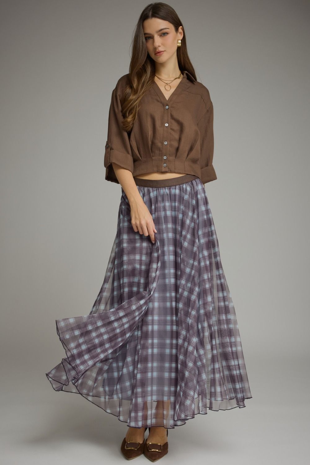 Plaid Chiffon Skirt