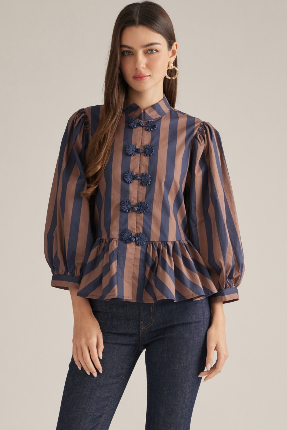 Brown &amp; Navy Striped Top
