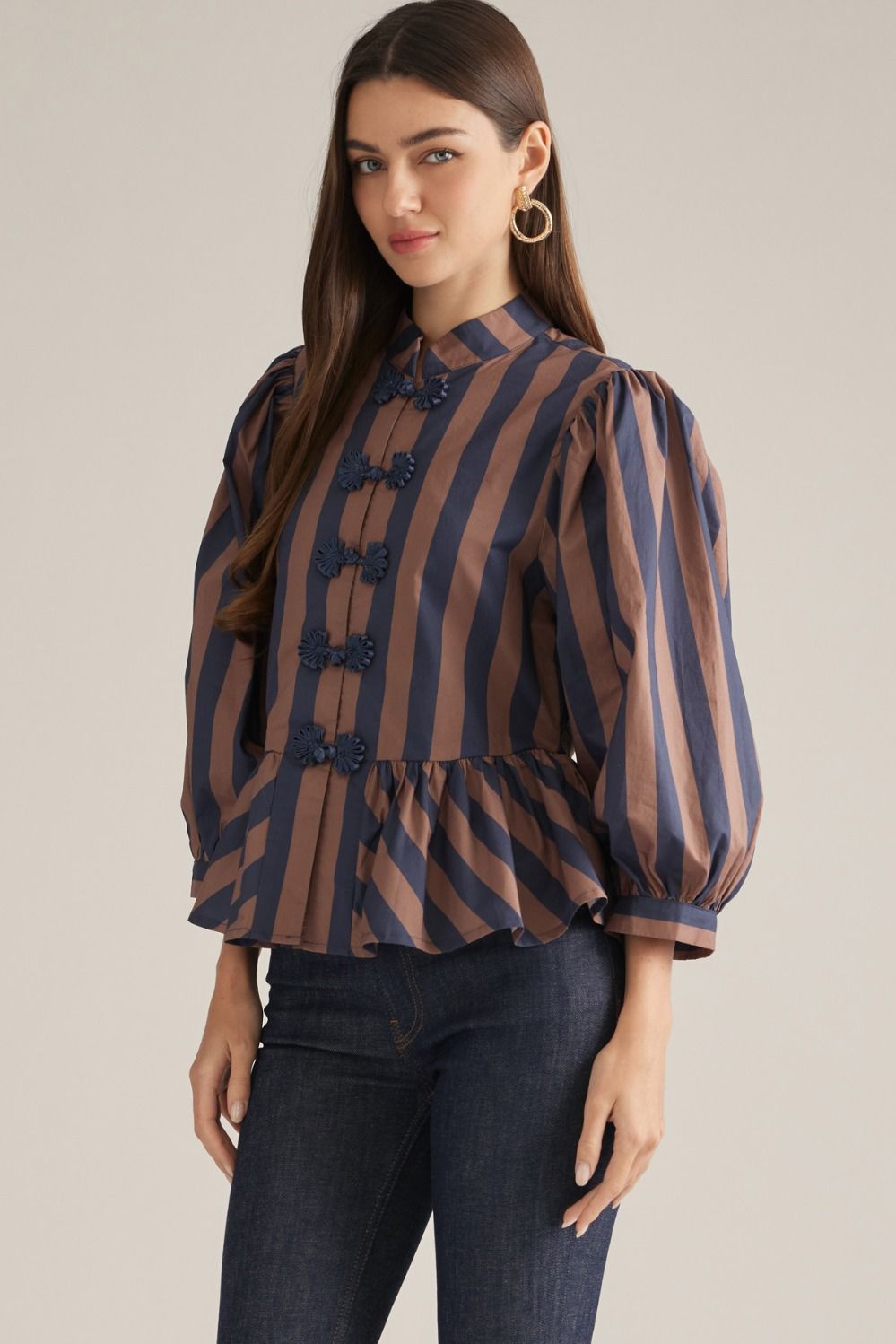 Brown &amp; Navy Striped Top