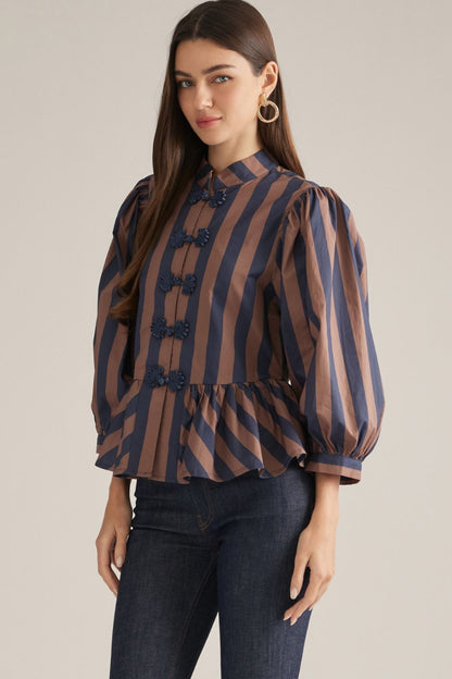 Brown &amp; Navy Striped Top
