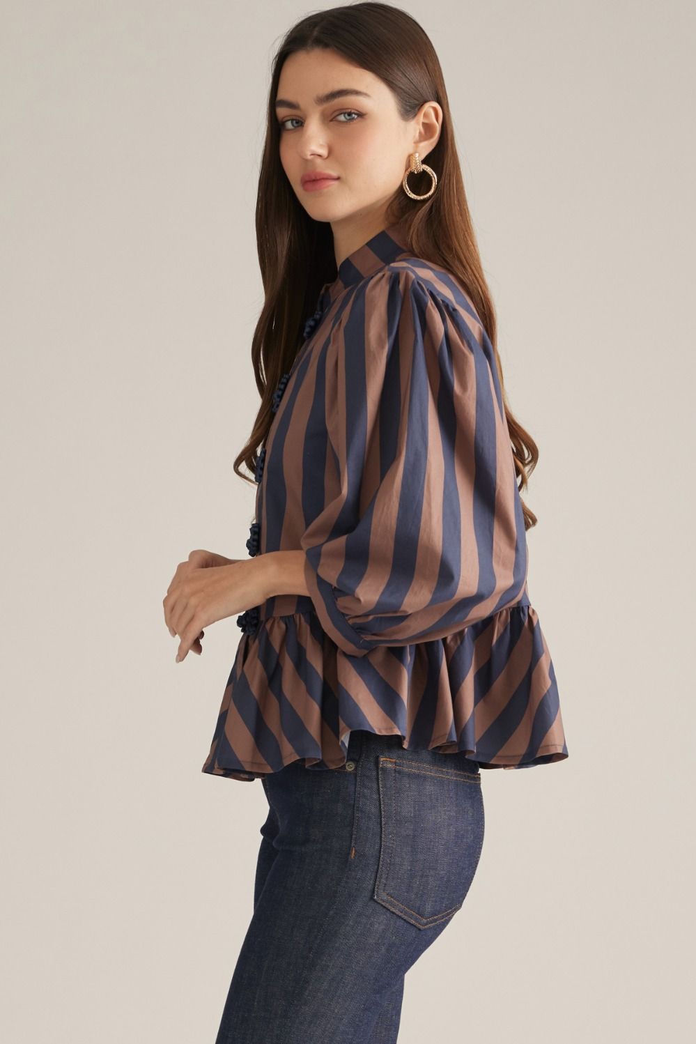 Brown &amp; Navy Striped Top