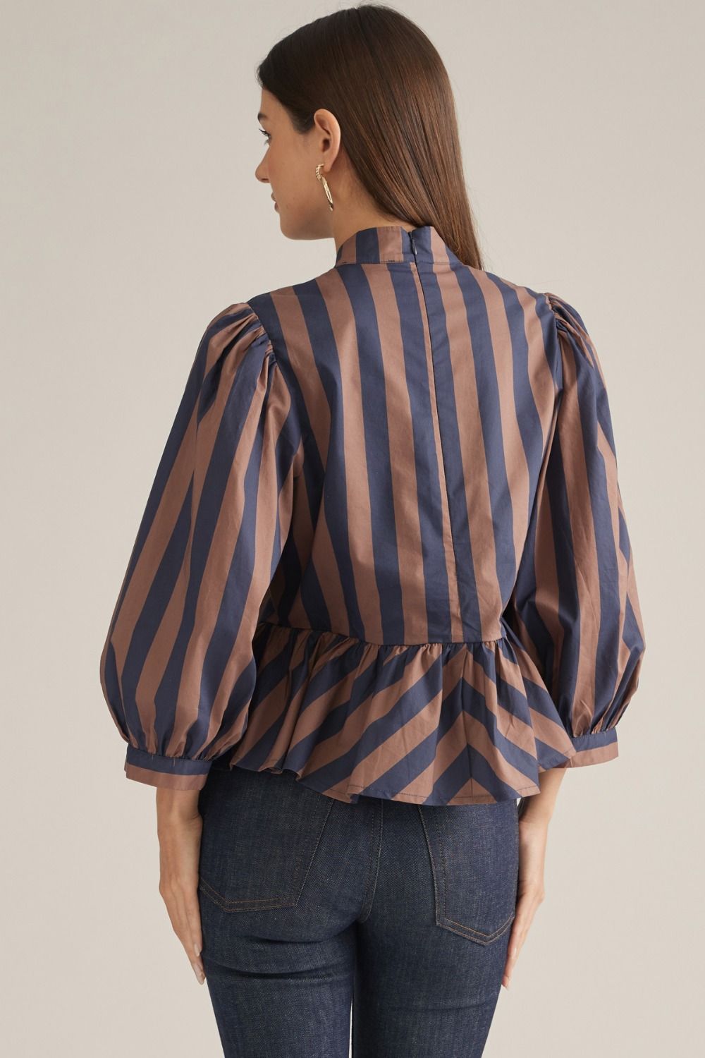 Brown &amp; Navy Striped Top