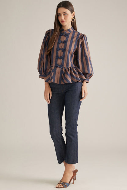 Brown &amp; Navy Striped Top