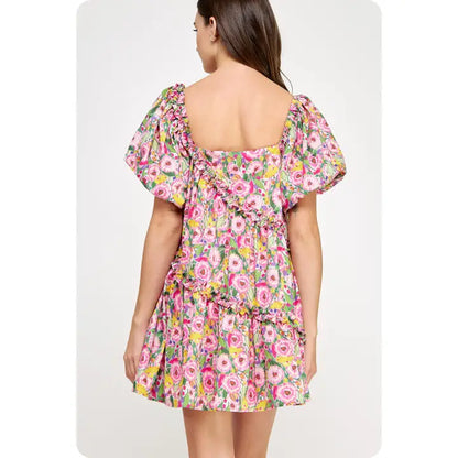 Floral Asymmetric Ruffle Poplin Mini Dress