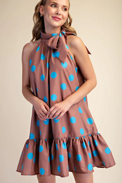 Tie Neck Polka Dot Mini