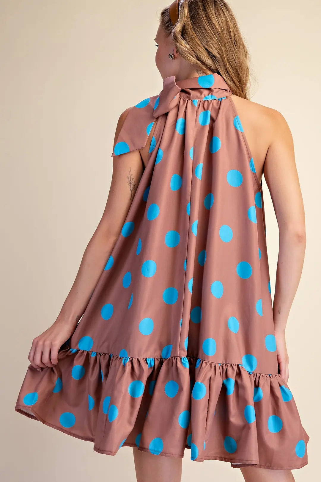 Tie Neck Polka Dot Mini